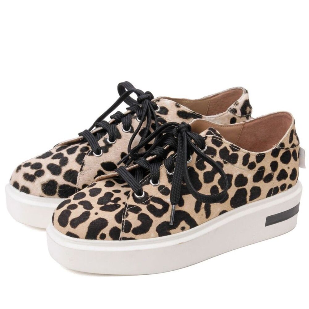 Linea Paolo Karri Leopard Lace Up Platform Sport Sneaker Shoes Womens 7